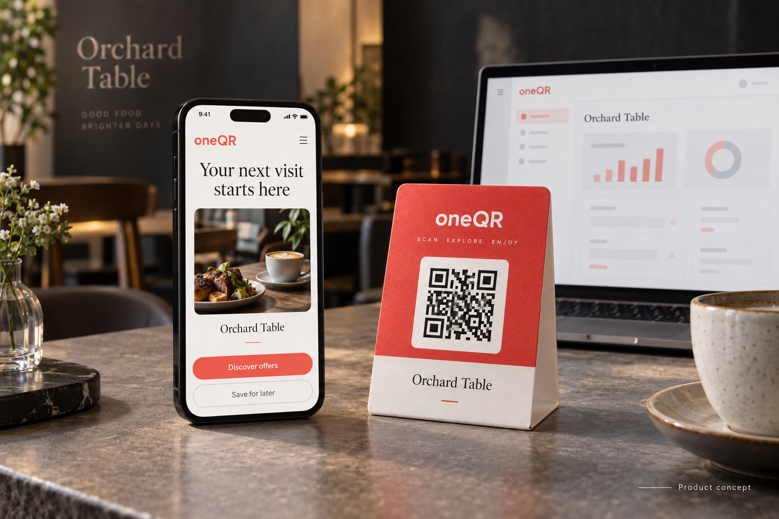 oneQR product concept with fictional merchant